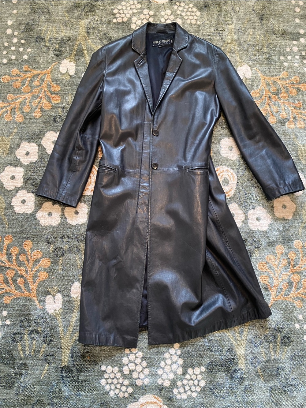 Vintage Giorgio Armani Classico 100% Lambskin Leather Coat with Matching Gloves